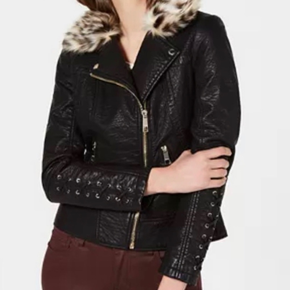 GUESS
Women's Faux-Fur Collar Asymmetrical Zip Moto Coat Sz S - Picture 2 of 5